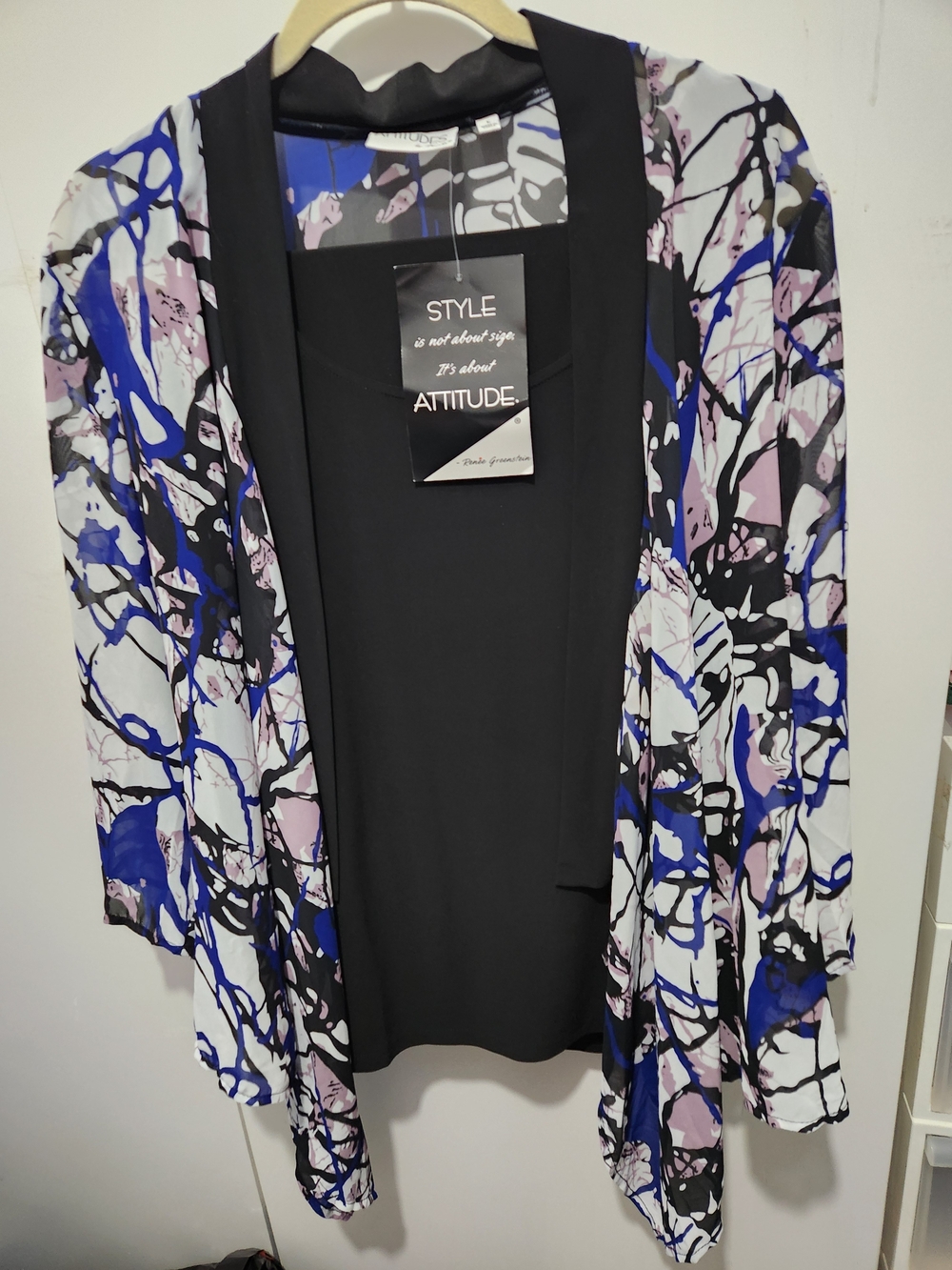 3pc Set Women’s Abstract Print Open-Front Jacket, Tank, Pants
